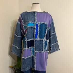 Mariea Kim Patchwork Denim Top, Size Large 100% Cotton